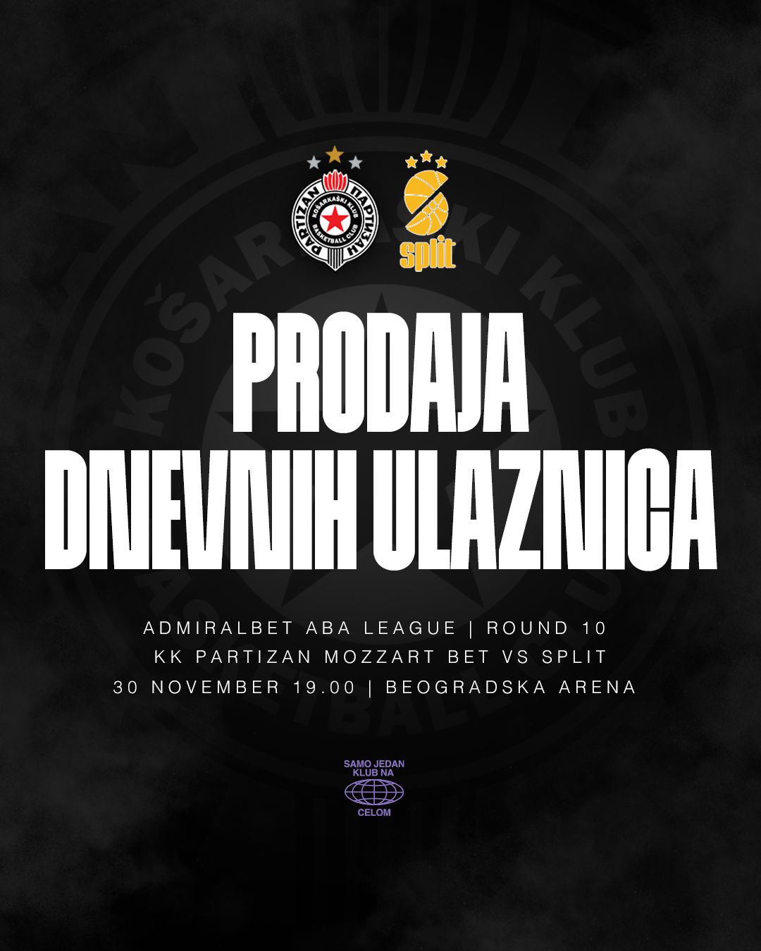 Prodaja dnevnih ulaznica za meč protiv Splita počinje u utorak, 26. novembra, u podne