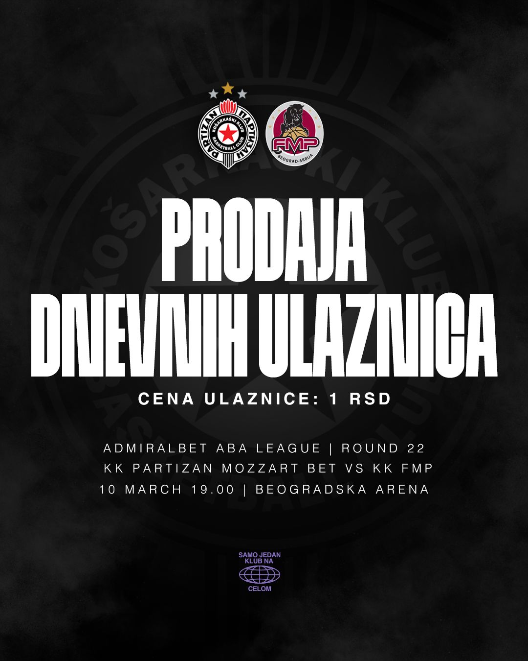 Gledaj Partizan Mozzart Bet - FMP za JEDAN DINAR: Prodaja dnevnih ulaznica počinje sutra