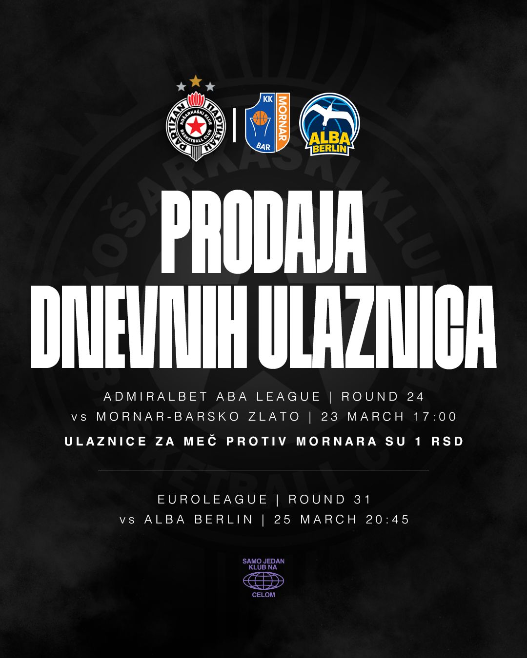 Sutra počinje prodaja ulaznica za duele protiv Albe i Mornara