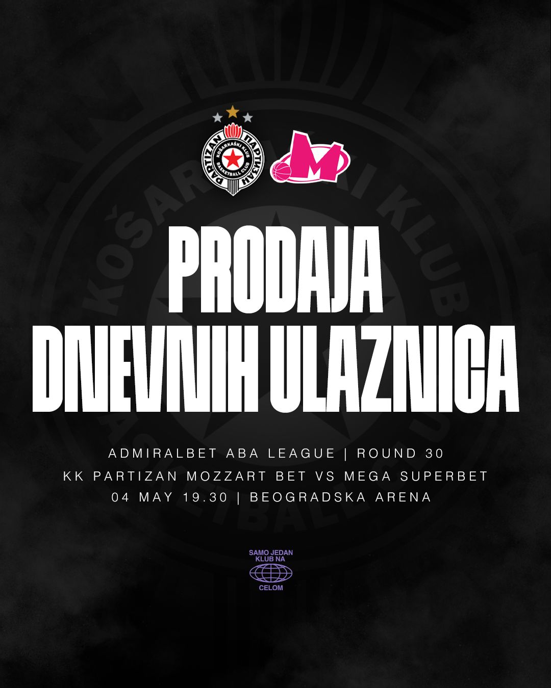 U utorak, 29. aprila počinje prodaja dnevnih ulaznica za utakmicu protiv Mege