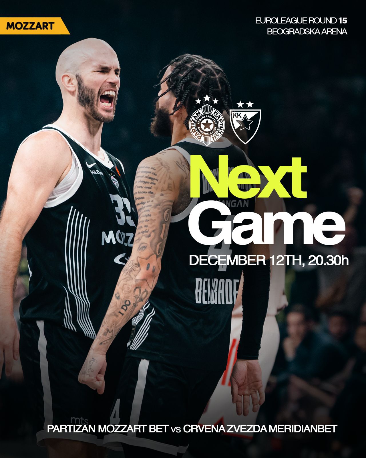Sutra je srpski evroligaški derbi: Partizan Mozzart Bet dočekuje Crvenu zvezdu
