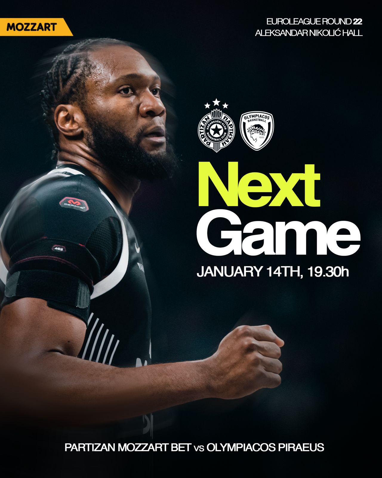 Partizan Mozzart Bet sutra protiv Olimpijakosa u hali