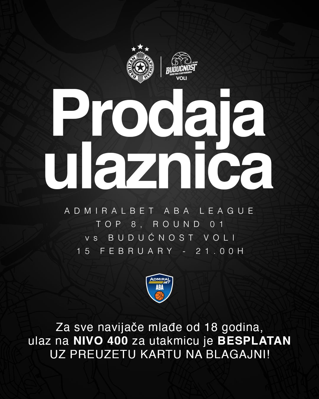 Slobodna prodaja dnevnih ulaznica za duel regionalnog šampionata protiv Budućnosti počinje sutra u 14:00
