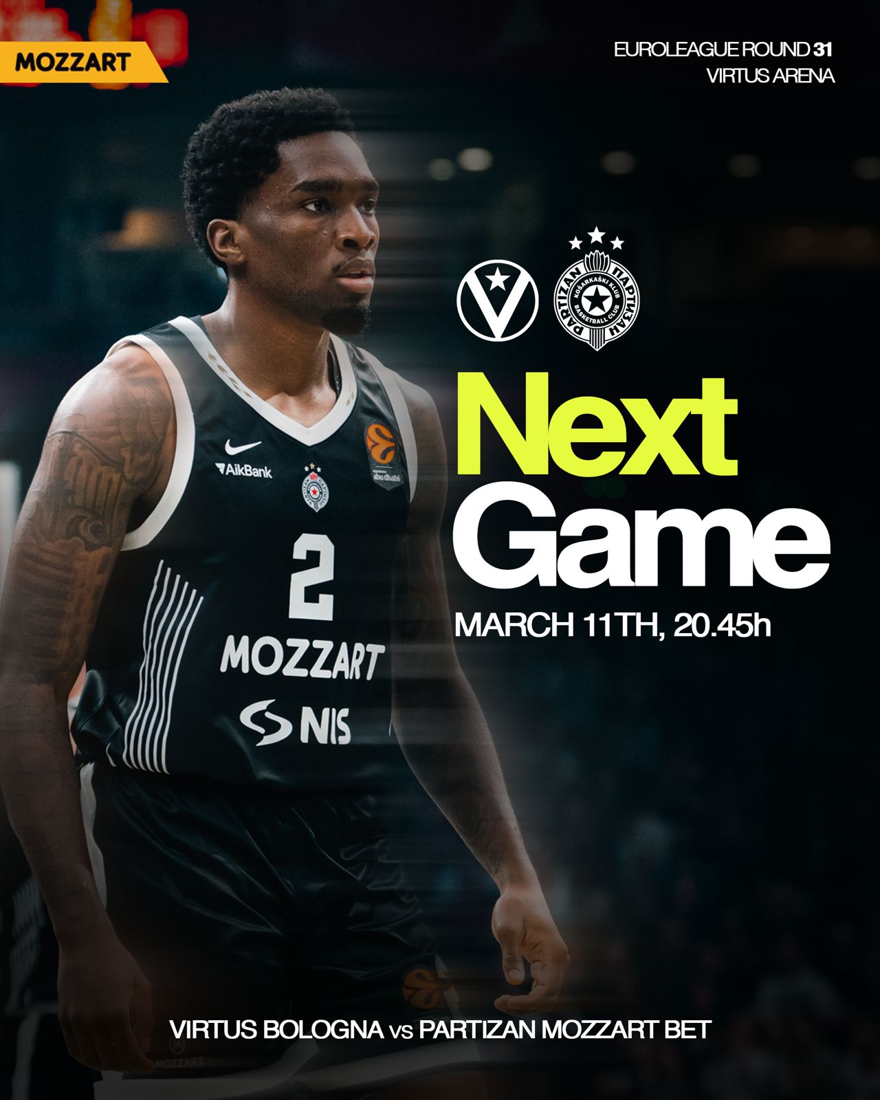 Partizan Mozzart Bet sutra protiv Virtusa u Bolonji