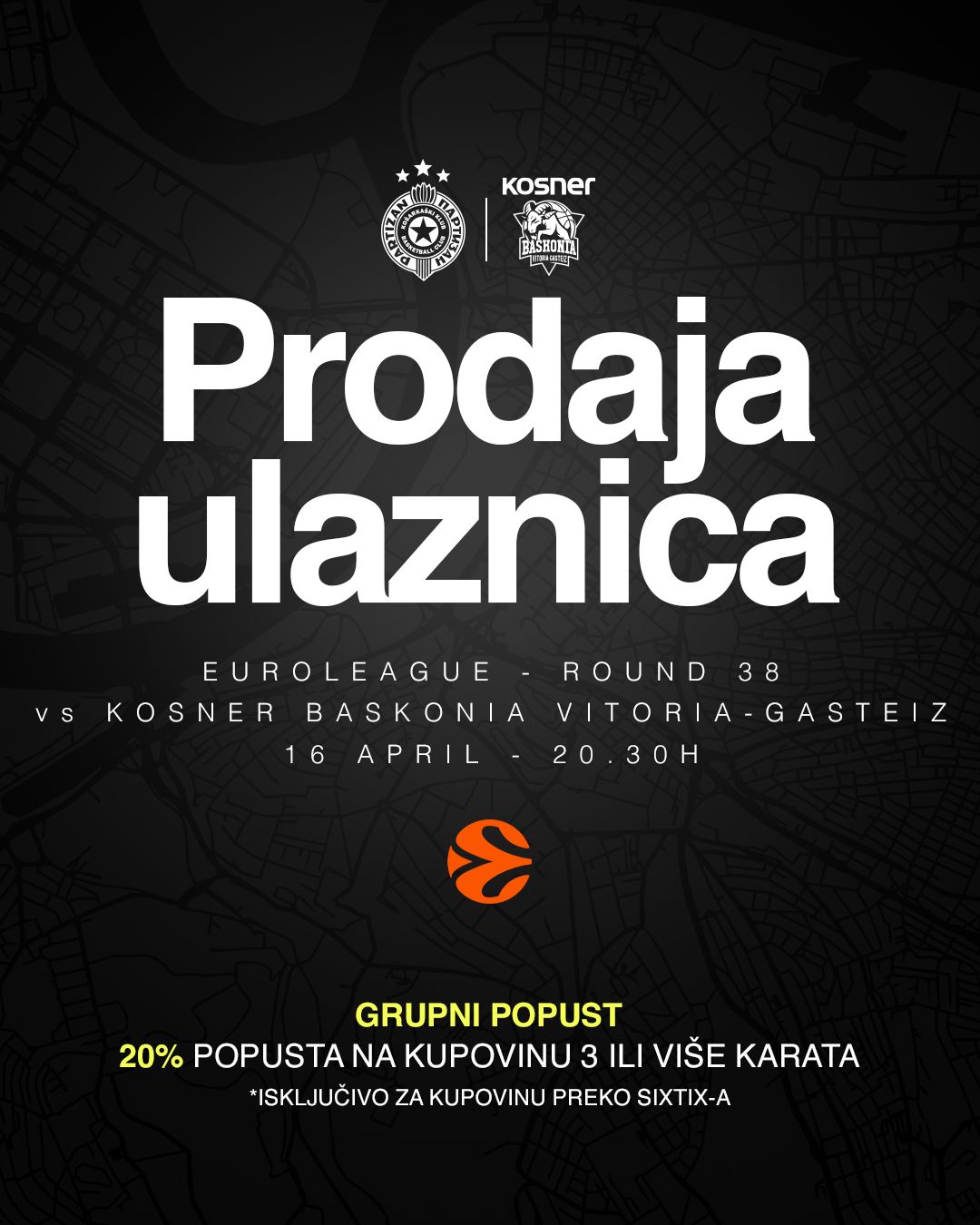 Parni valjak dočekuje Baskoniju 16. aprila: prodaja dnevnih ulaznica počinje u ponedeljak, 13. aprila, tačno u podne